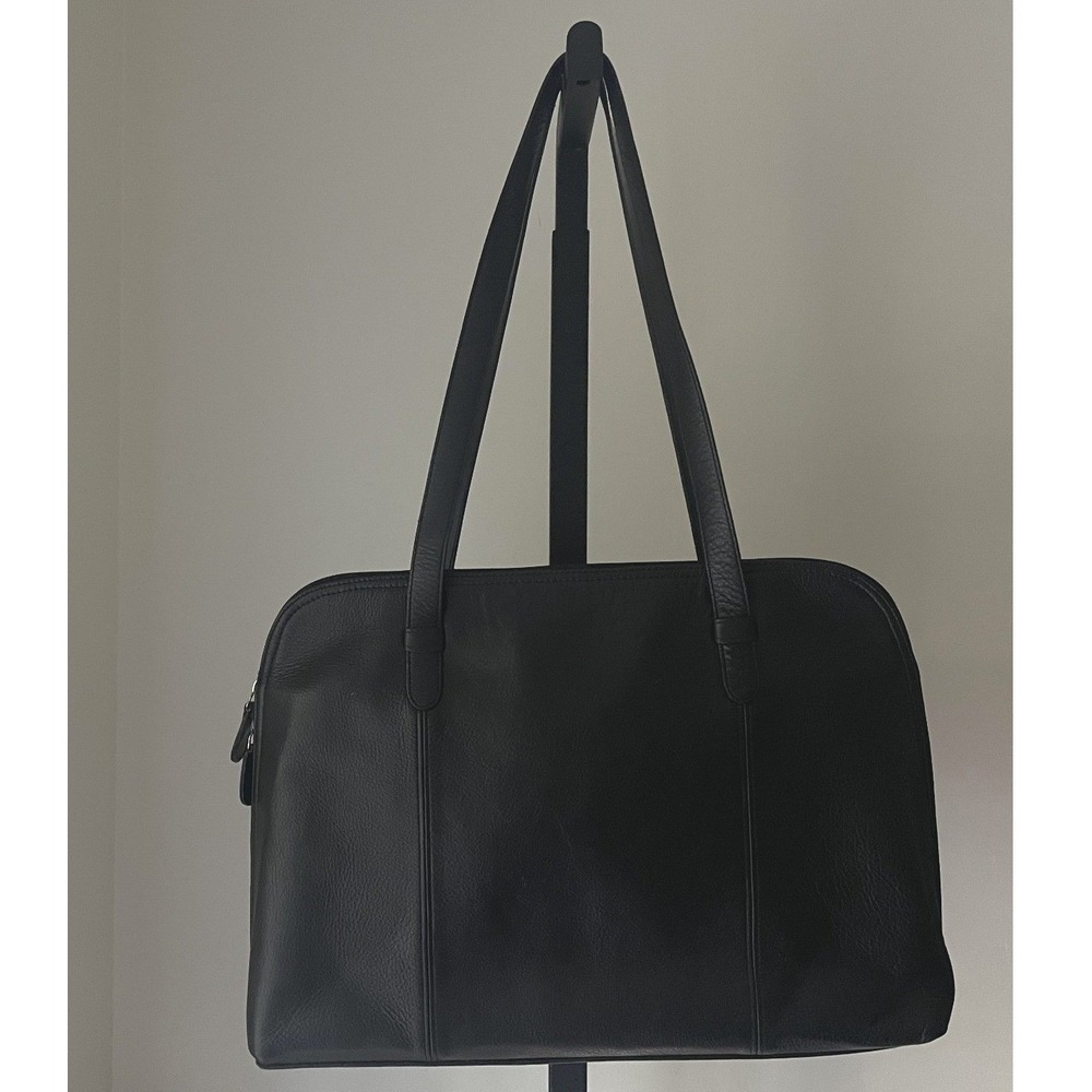 Latico Black Pebbled Leather Laptop Work Tote Bag